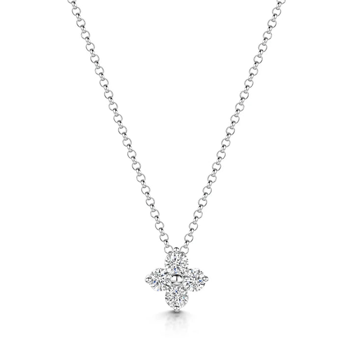 Diamond Blossom Necklace – 925 Sterling Silver, 14K White Gold Plated