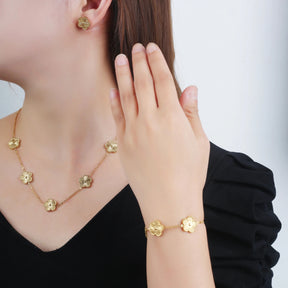 Five Leaf Necklace & Earrings Set + Free Bracelet!