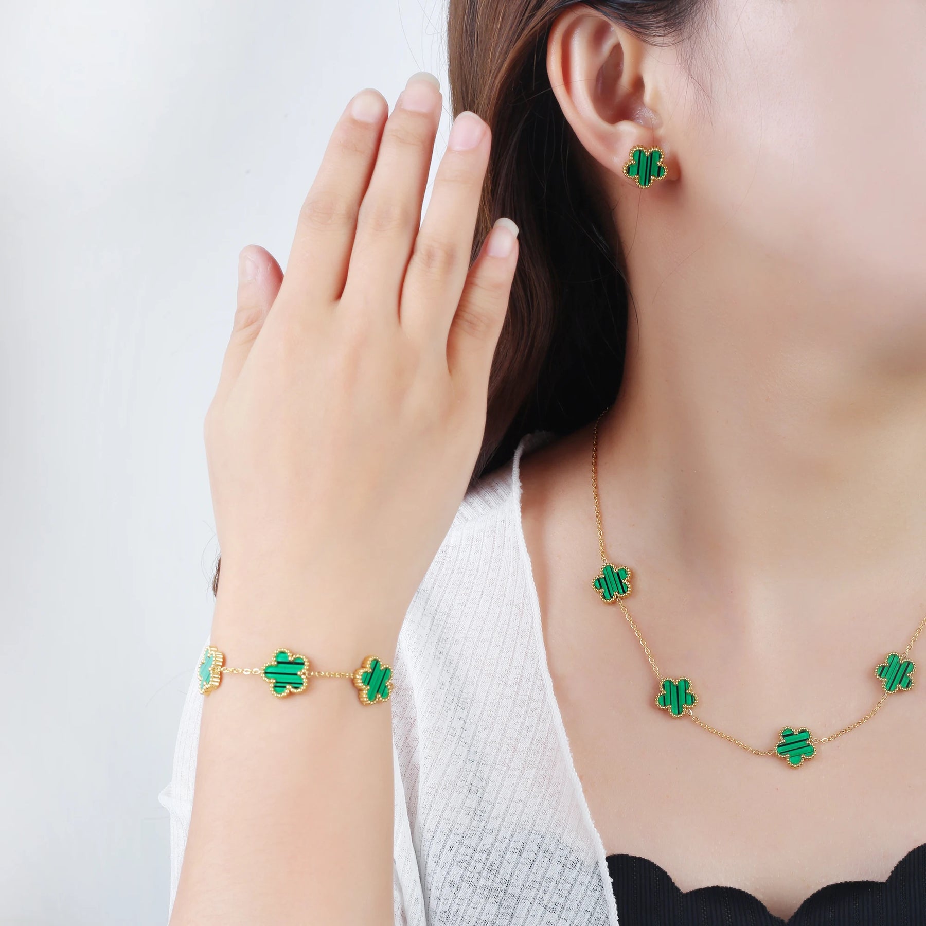 Five Leaf Necklace & Earrings Set + Free Bracelet!