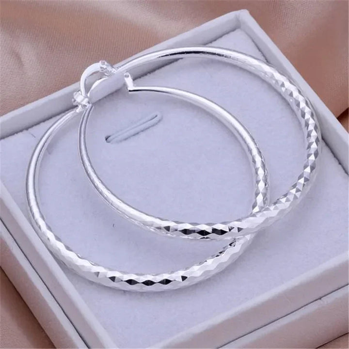Sterling Silver Textured Hoop Earrings – Classic Shine with a Modern Twist