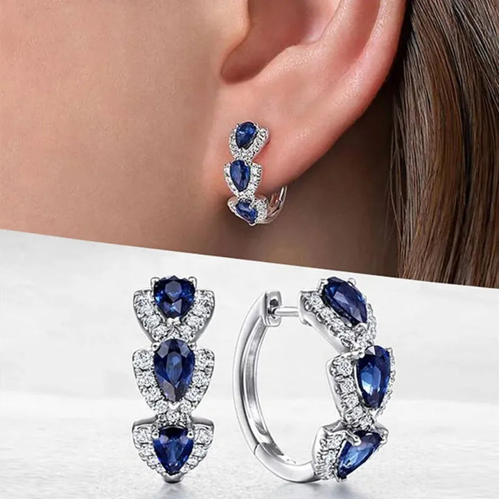 Elegant Blue Teardrop Hoop Earrings – Statement Sparkle