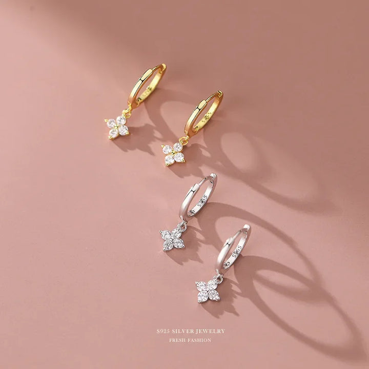 Flower Drop Earrings – Dainty Zirconia Huggie Hoops