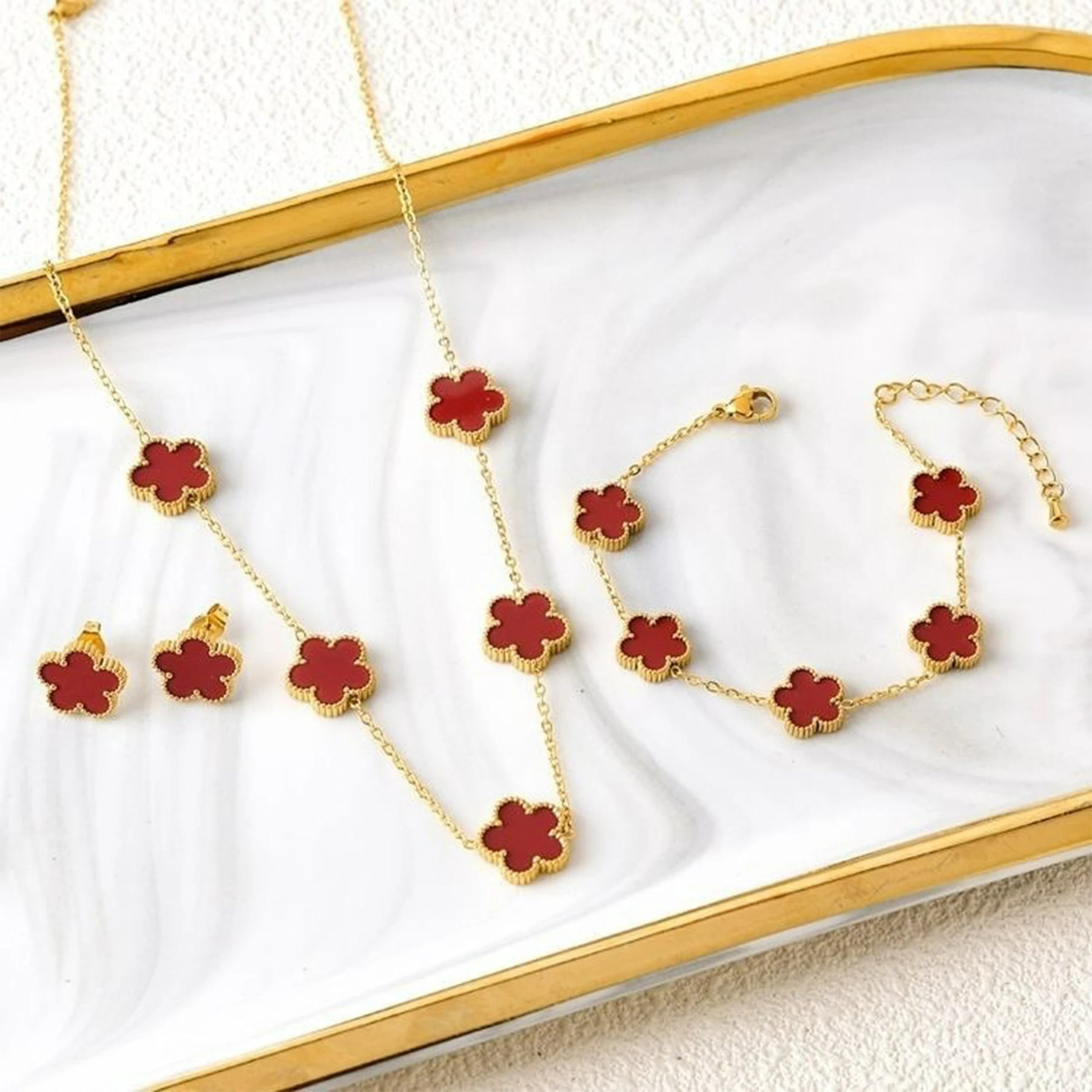 Five Leaf Necklace & Earrings Set + Free Bracelet!