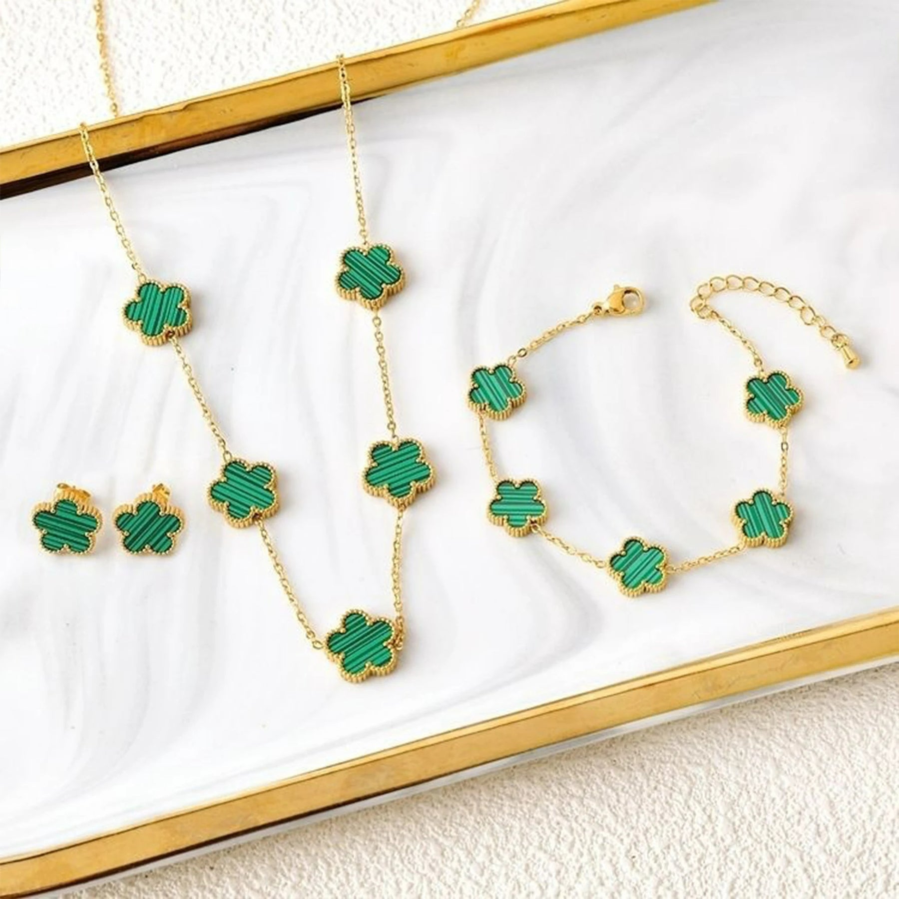 Five Leaf Necklace & Earrings Set + Free Bracelet!