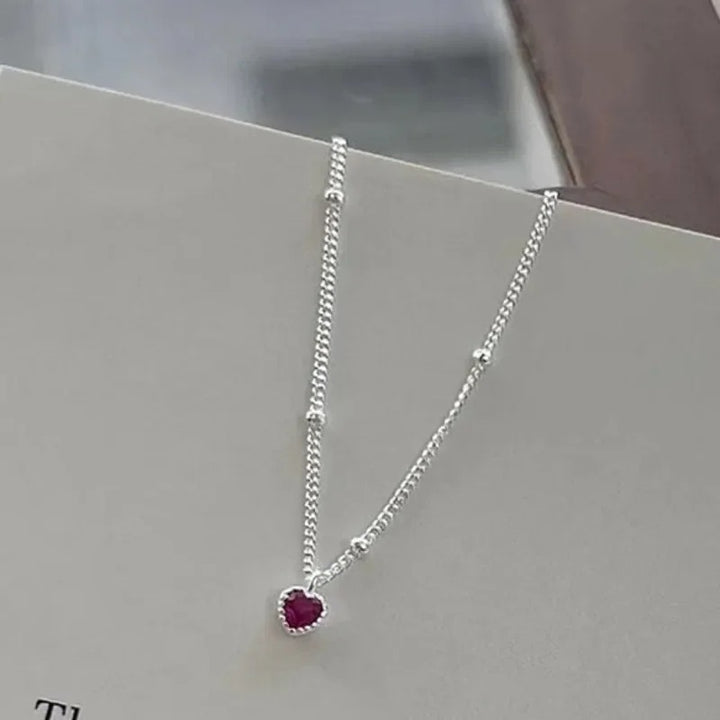 Petite Heart Necklace – Minimalist Sparkle in Red